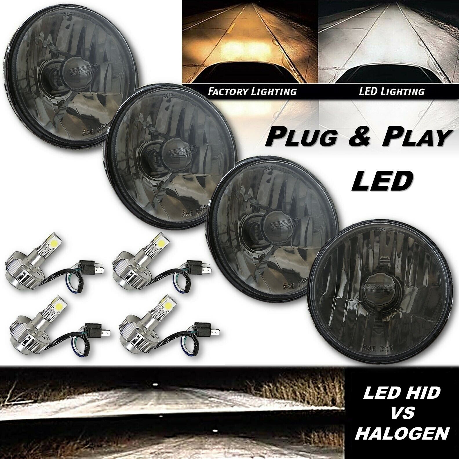 5-3/4 Crystal Smoked White SMD LED Halo Halogen Headlight Headlamp Light  Pair