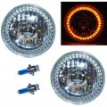 7" Halogen 40-Amber LED Halo Demon Eyes Headlight Headlamp H4 Light Bulbs Pair