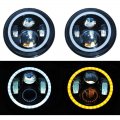 7" Black Projector 6500K HID White Halo Amber Signal LED Headlamp Headlight Bulb