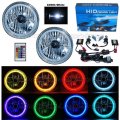 7" RGB SMD Multi-Color White Red Blue Green LED Halo Angel Eye 6K HID Headlights