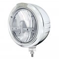 Stainless "Classic" Embossed Stripe Peterbilt Headlight w/ Clear Signal Lens / 5 LED 7" Round | Headlight - Complete Kits