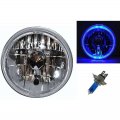 7" Halogen LED Blue Halo Angel Eye Headlight Head Lamp H4 Light Bulb Motorcycle