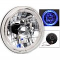 7" Motorcycle Halogen Headlight H4 Headlamp Blue Halo Angel Eye Bulb Fits Harley