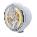 Chrome "GUIDE" Headlight w/ No Turn Signal - 34 Amber LED H4 Bulb | Headlight - Complete Kits