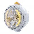 Chrome "GUIDE" Headlight - 34 Amber LED H4 Bulb w/ Dual Function Amber LED/Amber Lens | Headlight - Complete Kits