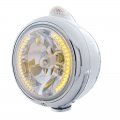 Chrome "GUIDE" Headlight - 34 Amber LED H4 Bulb w/ Amber LED/Clear Lens | Headlight - Complete Kits