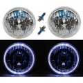 7" White LED Halo Angel Eye Crystal Clear Halogen Headlight Headlamp Light Bulbs