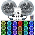 7" RGB COB Multi-Color White Red Blue Green Halo Angel Eye 6K LED Headlight Pair