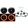 7" Black Headlight Amber LED Halo Angel Eye Headlamp 6000K LED Light Bulb Pair