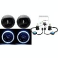 7" Black Headlight White LED Halo Angel Eye Headlamp 6000K LED Light Bulb Pair