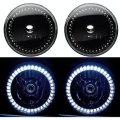 7" Black Halogen Headlight White LED SC Halo Angel Eye Headlamp Light Bulb Pair