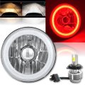 7" Motorcycle Red COB Halo H4 6K 6000K Light Bulbs LED Headlight: Harley