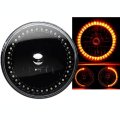 7" Halogen Motorcycle Amber Halo Ring H4 Light Bulb Black Headlight For: Harley