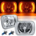 7X6 Amber LED Halo Halogen Crystal Clear Headlights Angel Eye H4 Light Bulbs Pr