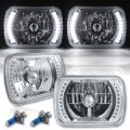 7X6 White LED Halo Halogen Crystal Clear Headlights Angel Eye H4 Light Bulbs Pr