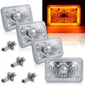 4X6" Amber LED Halo Angel Eye Halogen Headlight Headlamp Bulbs Crystal Clear Set