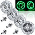 5-3/4" Green LED Halo Halogen Light Bulb Crystal Clear Headlight Angel Eye Set