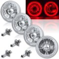 5-3/4" Red LED Halo Halogen Light Bulb Crystal Clear Headlight Angel Eye Set