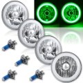 5-3/4" Green LED COB SMD Halo Angel Eye Halogen Light Bulbs Metal Headlights Set