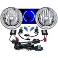 7" HID Blue Sc LED Halo Ring Angel Eyes Headlight 6000K 6K Light Lamp Bulbs Pair