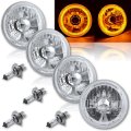 5-3/4" Amber LED Halo Halogen Light Bulb Headlight Angel Eye Crystal Clear Set