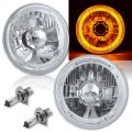 5-3/4 Amber LED Halo Halogen Light Bulb Crystal Clear Headlight Angel Eye Pair