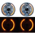 7" Halogen Amber LED Halo Angel Eye Turn Signal Headlight H4 Light Bulbs 12 Volt