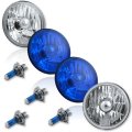 5-3/4" Halogen Diamond Crystal Clear Blue Headlight Headlamp 60/55W H4 Bulbs Set