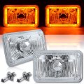 4X6 Amber LED Halo Angel Eye Halogen Headlight Headlamp Bulbs Crystal Clear Pair