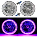 7" SMD Purple LED Halo Angel Eyes H4 Headlamp Headlight Halogen Light Bulbs Pair