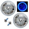 7" SMD Blue LED Halo 55/60 Halogen Light Headlight Pair Fits 76-15 Jeep Wrangler