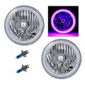 7" SMD Purple LED Halo 60W Halogen Light Headlight Pair Fits 76-15 Jeep Wrangler