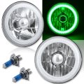 5-3/4" Green LED COB Halo Angel Eye Halogen Light Bulb Metal Headlights Pair