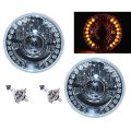 7" Projector Amber LED Halo Angel Eye Headlight Crystal Clear H4 Light Bulb Pair