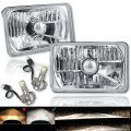 4X6 Crystal Clear Glass Lens Metal Headlight 6k LED HID Light Bulb Headlamp Pair