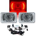 4X6" Red LED Halo Projector 6000K HID Headlight Headlamp Bulb Crystal Clear Pair