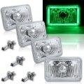 4X6" Green LED Halo Angel Eye Halogen H4 Headlight Crystal Clear Headlamp Bulbs