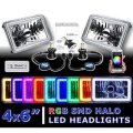 4X6" BLUETOOTH Color Change RGB SMD Halo Angel Eye Headlight LED Light Bulb Pair