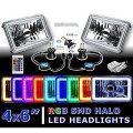 4X6" IR Color Change RGB SMD Halo Angel Eye Headlight 40W 6K LED Light Bulb Pair