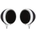 7" Black Guide Style Headlight Lamp Bucket Housing w/Chrome Rim Bezel Pair