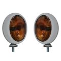 Chrome Vintage Amber 5" Fog Light Housing & Halogen H3 Bulb Glass Lens 6V Pair