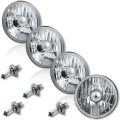 5-3/4" Crystal Clear Halogen Headlight Metal Headlamp 60/55W H4 Light Bulbs Set