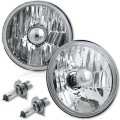 5-3/4" Crystal Clear Halogen Headlight Metal Headlamp H4 60/55W Light Bulbs Pair