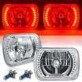 7X6 Red LED Halo Halogen Crystal Clear Headlights Angel Eye H4 Light Bulbs Pair