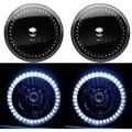 7" Black Halogen Headlight White LED SC Halo Angel Eye Headlamp Light Bulb Pair