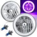 7" COB LED Purple Halo Angel Eye Headlight 6K Halogen Light Bulb Headlamp Pair