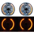 7" Halogen Amber LED Halo Turn Signal Angel Eye Headlight Crystal H4 Light Bulbs