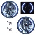 7" White Turn Signal LED Halo Angel Eye Headlight Crystal Clear Light Bulbs Pair