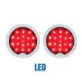 3" 17 Red LED Round Tail Brake Light Lamp Lens & Chrome Bezel Flush Mount PAIR