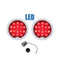 3" 17 Red LED Round Tail Brake Light Lens & Chrome Flush Mount w/ Flasher PAIR